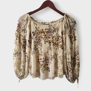 Aritzia Wilfred Talence Floral Pleated Off Shoulder Blouse Cream XS Romantic